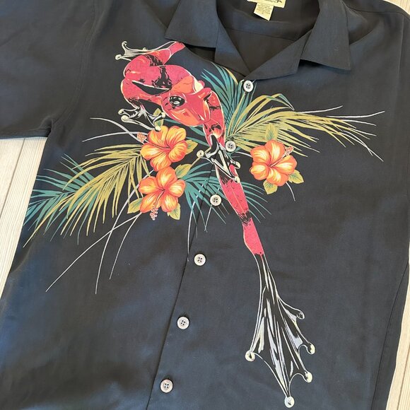 The Frogman Clothing Co Silk Shirt S Black Red Frog Hibiscus Hawaiian Aloha - Picture 4 of 4